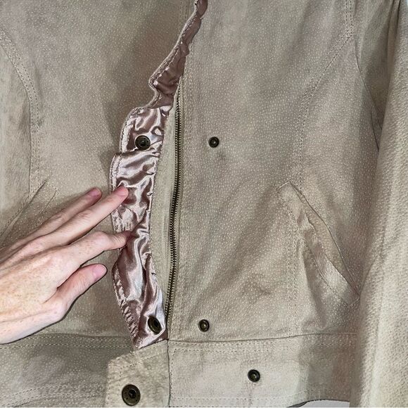 Dollhouse L Suede Leather Jacket Tan Ruffle Coat - Picture 4 of 10